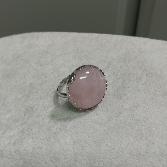 Rose Quartz Ring Natural Gemstone Adjustable Stainless-Steel Ring Pink Crystal - Picture 13 of 16